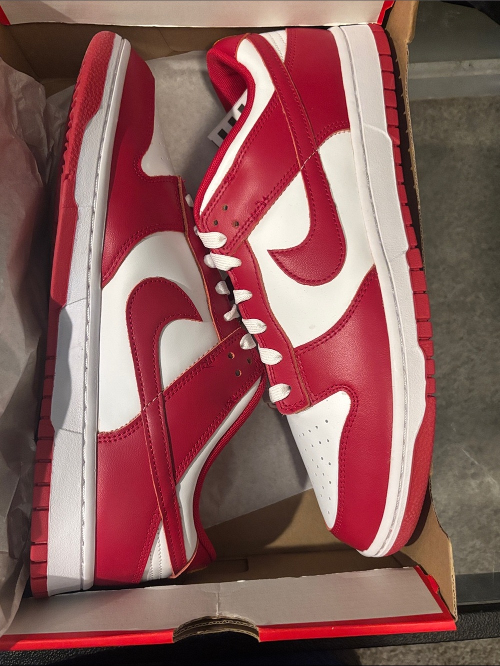 Nike Red and White Low-Top Sneakers - Iconic Swoosh Design